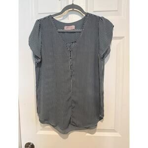 Philosophy, blouse, navy blue and white pins stripes